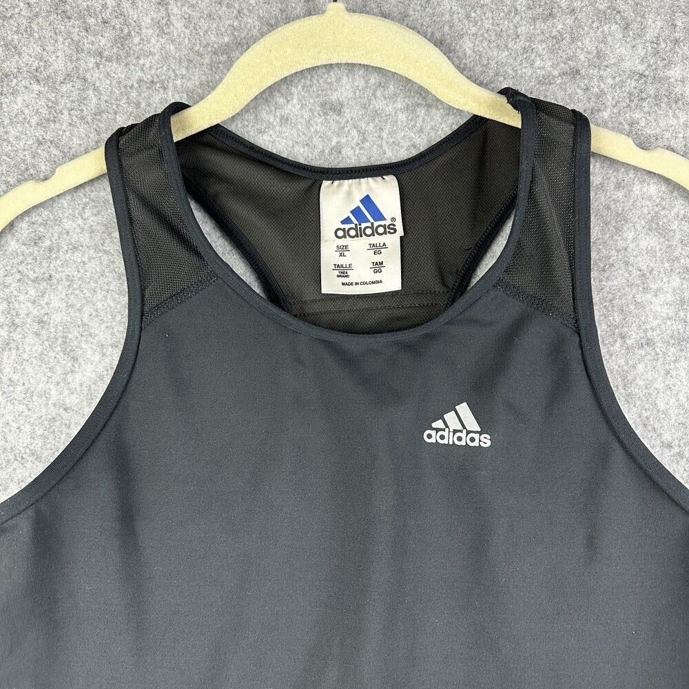 Adidas Tank Top Womens XL Black Stretch Logo Racerback Mesh Back Athleisure Gym - Picture 2 of 12